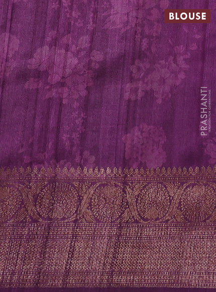 Banarasi tussar silk saree purple with allover floral digital prints and banarasi style border