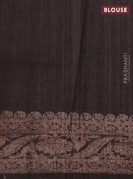 Banarasi tussar silk saree brown with allover floral digital prints and banarasi style border