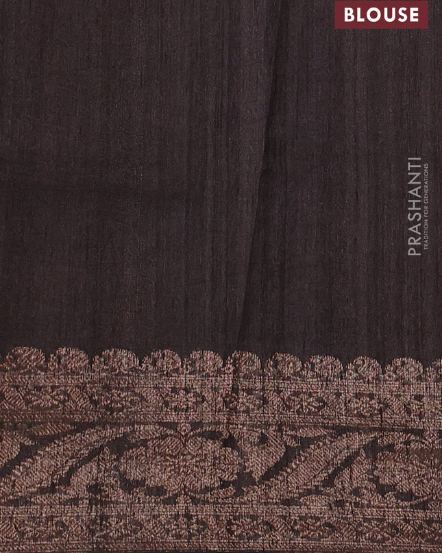 Banarasi tussar silk saree brown with allover floral digital prints and banarasi style border