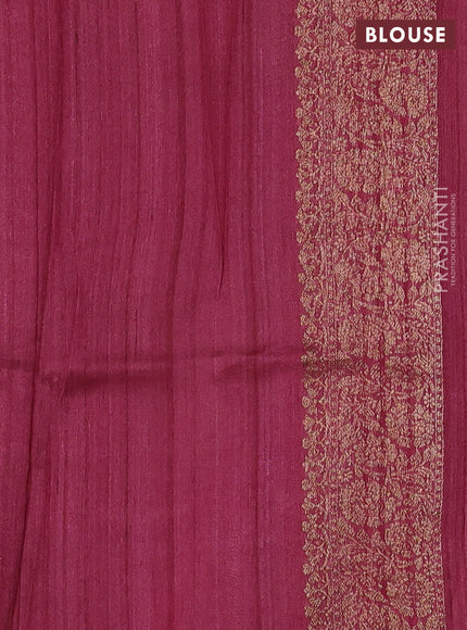 Banarasi tussar silk saree dark pink with allover floral digital prints and banarasi style border