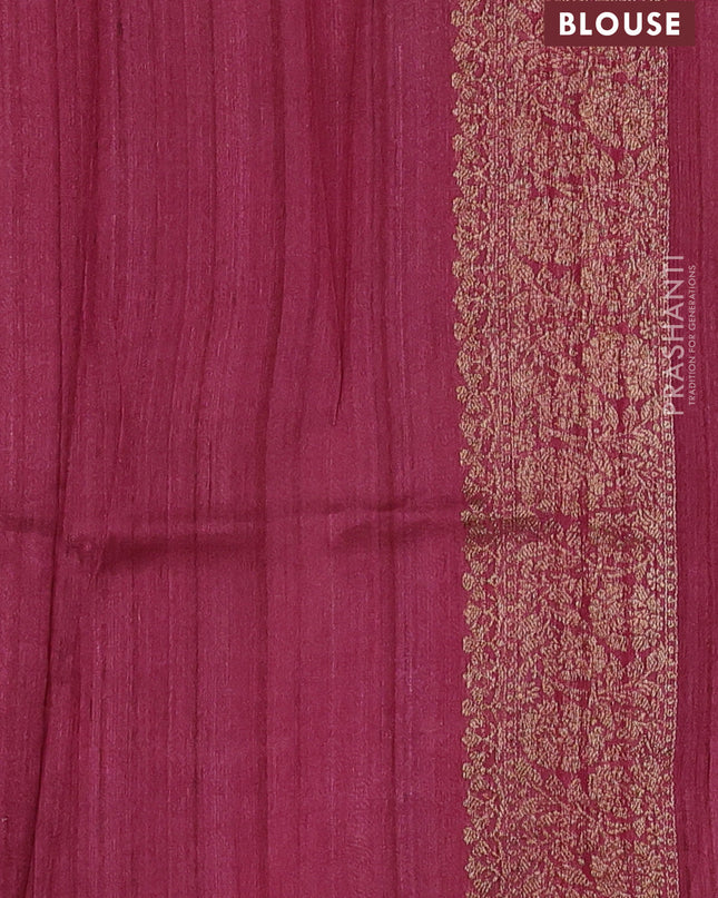 Banarasi tussar silk saree dark pink with allover floral digital prints and banarasi style border