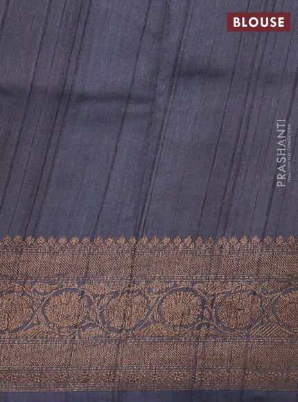 Banarasi tussar silk saree grey with allover floral digital prints and banarasi style border