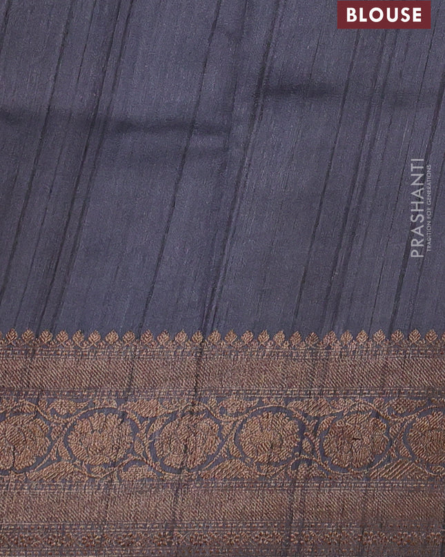 Banarasi tussar silk saree grey with allover floral digital prints and banarasi style border