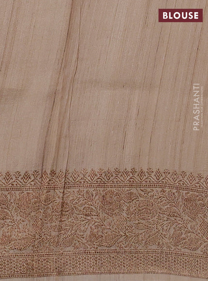Banarasi tussar silk saree beige with allover floral digital prints and banarasi style border