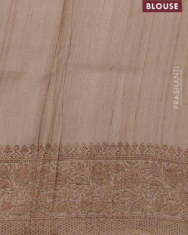 Banarasi tussar silk saree beige with allover floral digital prints and banarasi style border