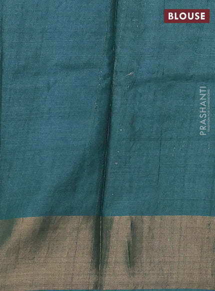 Pure tussar silk saree pastel green with allover prints & pita work and zari woven border