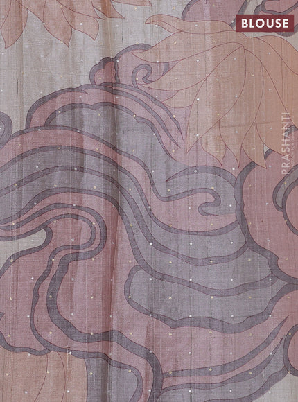 Pure tussar silk saree beige with allover applique work In borderless style