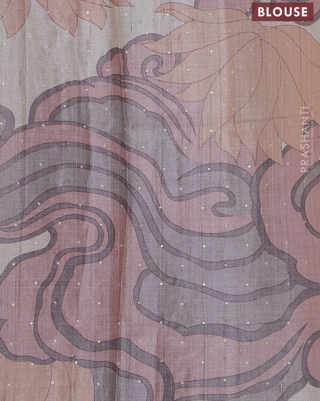 Pure tussar silk saree beige with allover applique work In borderless style