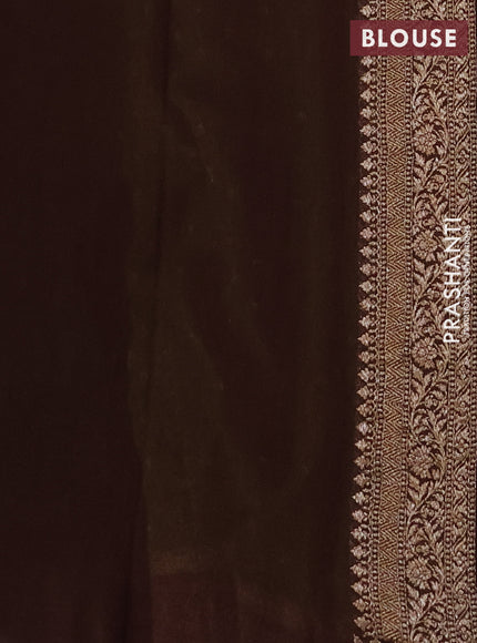 Pure Banarasi georgette saree light green and coffee brown with allover woven buttas and woven border
