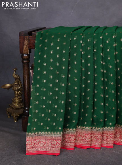 Pure Banarasi georgette saree green and red with allover woven buttas and woven border