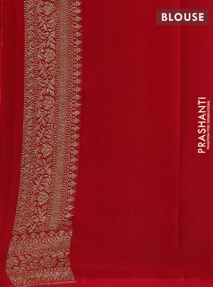 Pure Banarasi georgette saree green and red with allover woven buttas and woven border