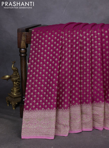 Pure Banarasi georgette saree pink and pastel pink with allover woven buttas and woven border