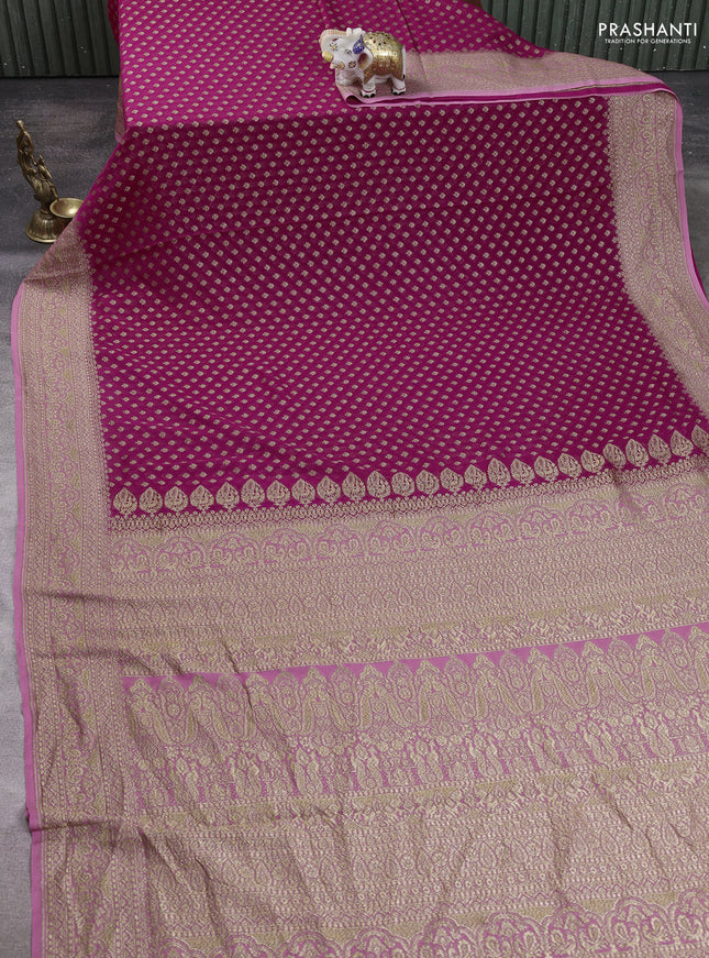 Pure Banarasi georgette saree pink and pastel pink with allover woven buttas and woven border