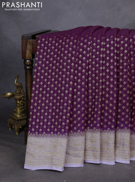 Pure Banarasi georgette saree purple and lavender with allover woven buttas and woven border