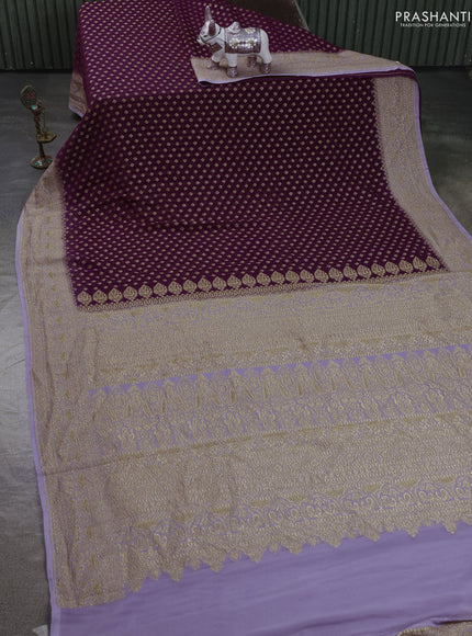 Pure Banarasi georgette saree purple and lavender with allover woven buttas and woven border