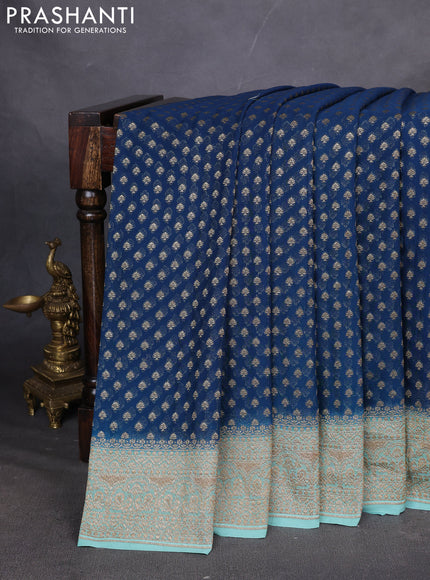 Pure Banarasi georgette saree peacock blue and teal shade with allover woven buttas and woven border