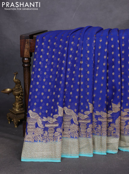 Pure Banarasi georgette saree blue and teal blue with allover woven buttas and woven border