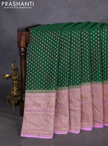 Pure Banarasi georgette saree green and lavender with allover woven buttas and woven border