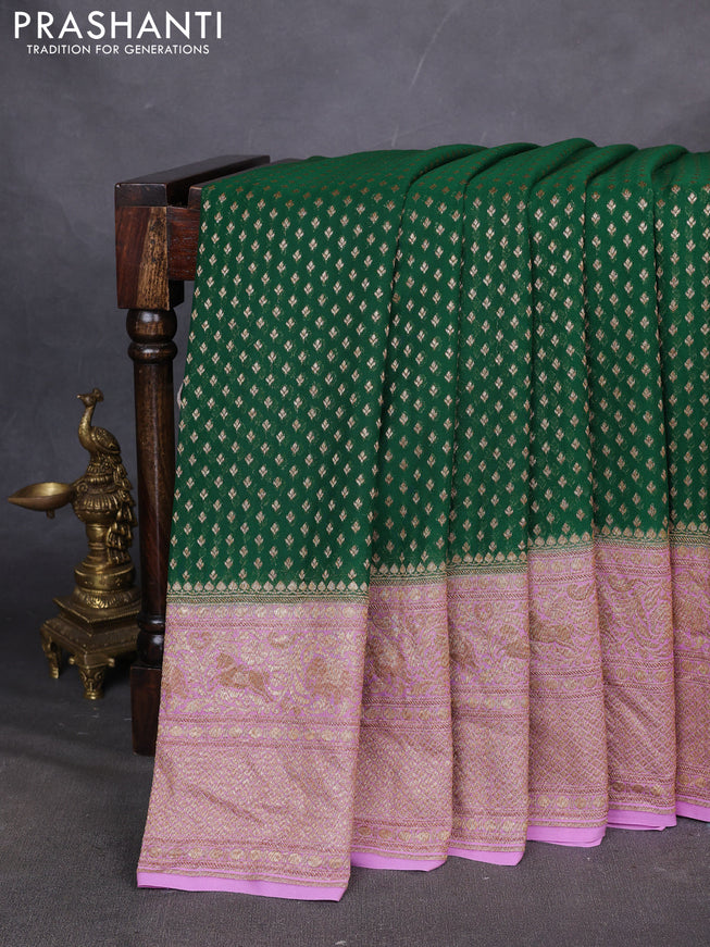 Pure Banarasi georgette saree green and lavender with allover woven buttas and woven border