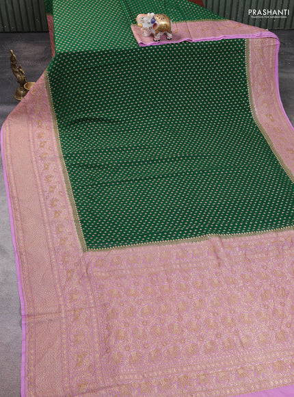 Pure Banarasi georgette saree green and lavender with allover woven buttas and woven border