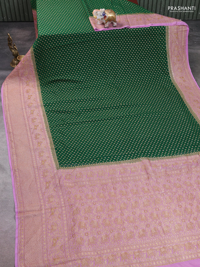 Pure Banarasi georgette saree green and lavender with allover woven buttas and woven border
