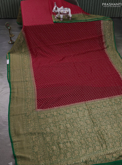 Pure Banarasi georgette saree red and green with allover woven buttas and woven border