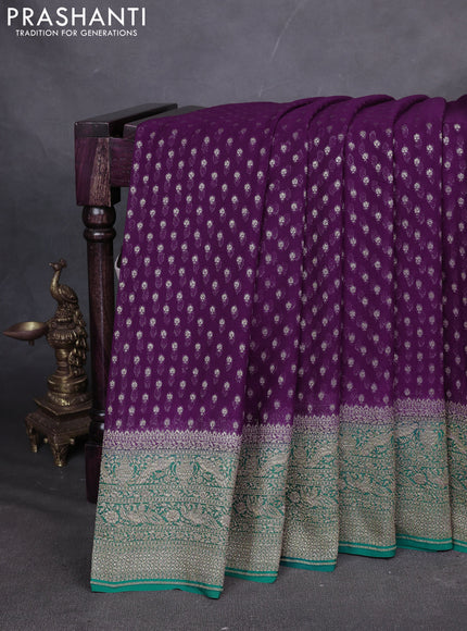 Pure Banarasi georgette saree wine shade and teal blue with allover woven buttas and woven border