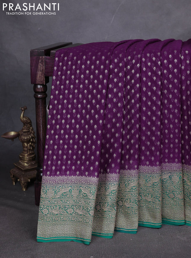 Pure Banarasi georgette saree wine shade and teal blue with allover woven buttas and woven border
