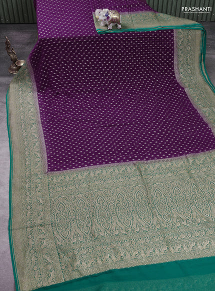 Pure Banarasi georgette saree wine shade and teal blue with allover woven buttas and woven border