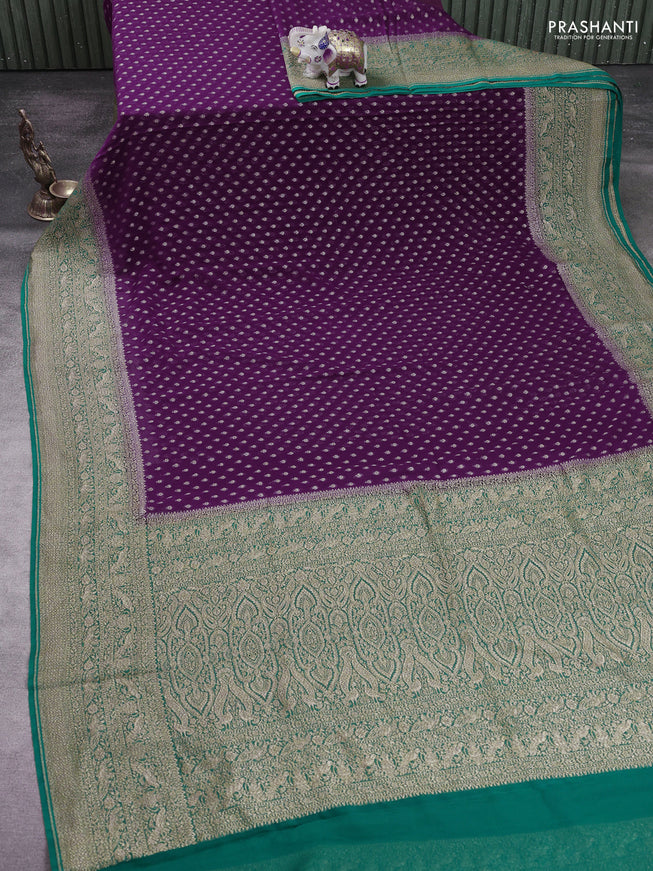 Pure Banarasi georgette saree wine shade and teal blue with allover woven buttas and woven border