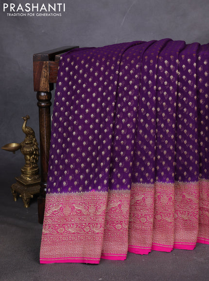 Pure Banarasi georgette saree violet and pink with allover woven buttas and woven border