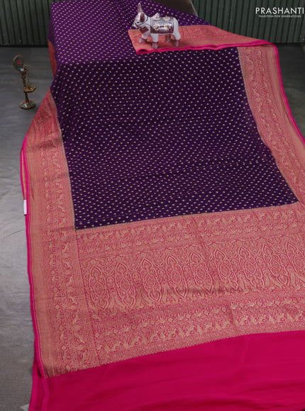 Pure Banarasi georgette saree violet and pink with allover woven buttas and woven border