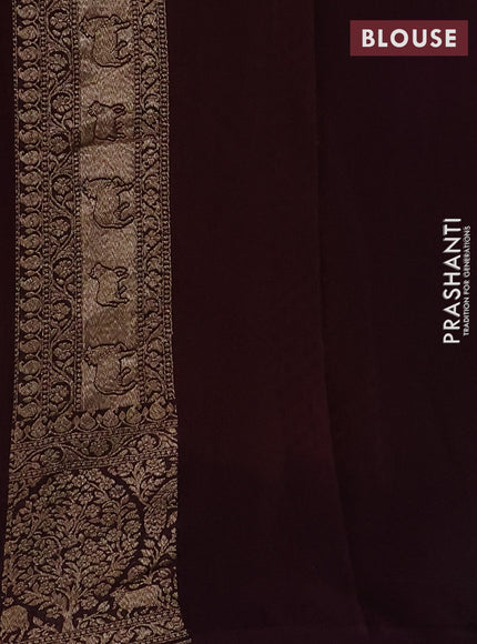 Pure Banarasi georgette saree mustard yellow and wine shade with allover woven buttas and woven border
