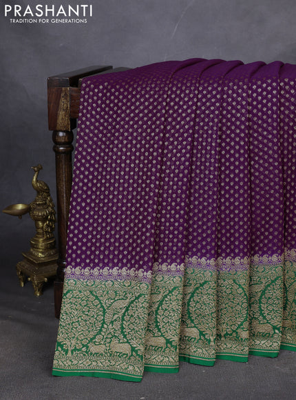 Pure Banarasi georgette saree purple and green with allover woven buttas and woven border