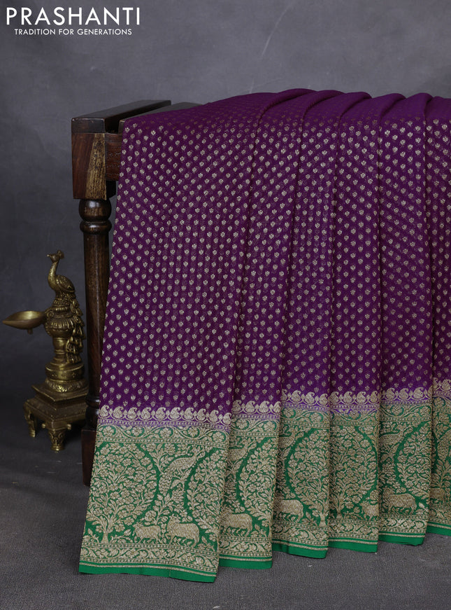 Pure Banarasi georgette saree purple and green with allover woven buttas and woven border