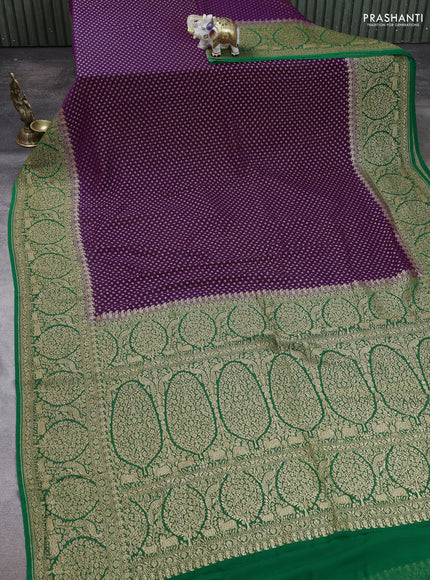 Pure Banarasi georgette saree purple and green with allover woven buttas and woven border