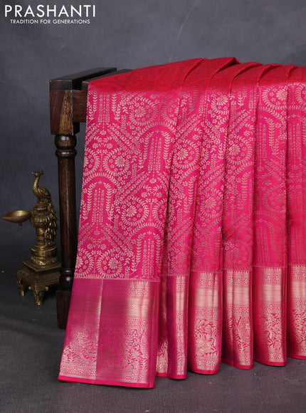 Pure kanchipuram silk saree dual shade of pink with allover zari woven brocade weaves and zari woven border