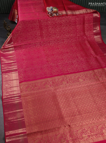 Pure kanchipuram silk saree dual shade of pink with allover zari woven brocade weaves and zari woven border