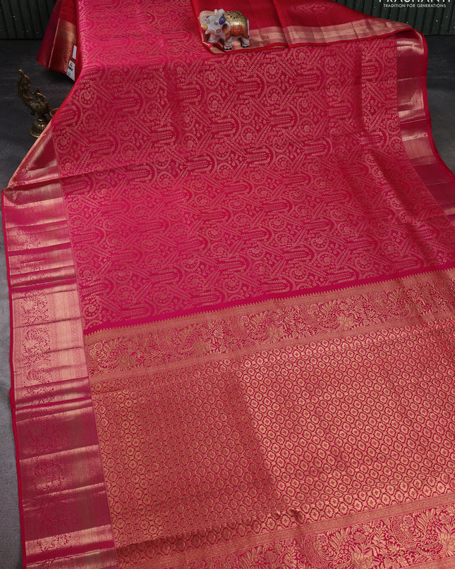 Pure kanchipuram silk saree dual shade of pink with allover zari woven brocade weaves and zari woven border