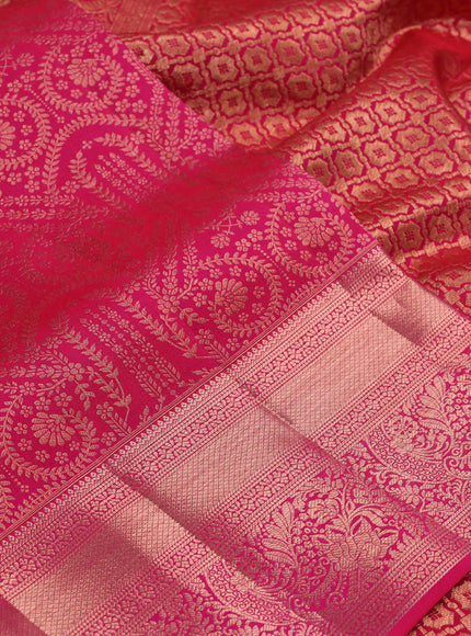 Pure kanchipuram silk saree dual shade of pink with allover zari woven brocade weaves and zari woven border