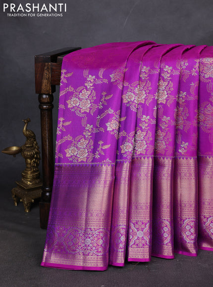 Pure kanchipuram silk saree purple with allover zari woven brocade weaves and long zari woven border