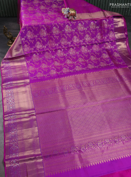 Pure kanchipuram silk saree purple with allover zari woven brocade weaves and long zari woven border