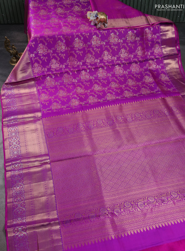 Pure kanchipuram silk saree purple with allover zari woven brocade weaves and long zari woven border