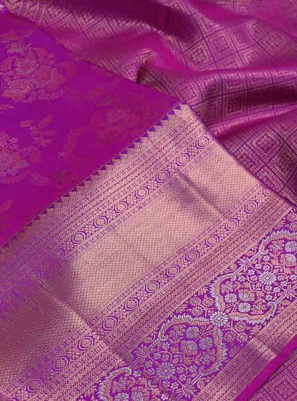 Pure kanchipuram silk saree purple with allover zari woven brocade weaves and long zari woven border