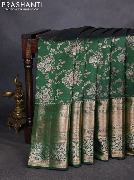 Pure kanchipuram silk saree dark green with allover zari woven brocade weaves and long zari woven border