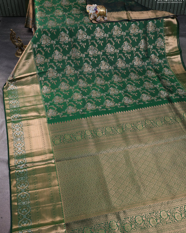 Pure kanchipuram silk saree dark green with allover zari woven brocade weaves and long zari woven border