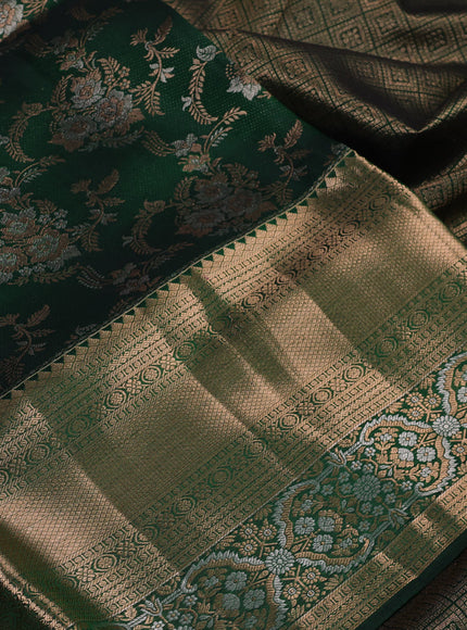 Pure kanchipuram silk saree dark green with allover zari woven brocade weaves and long zari woven border