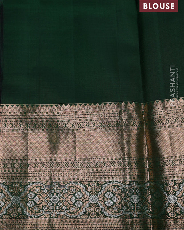 Pure kanchipuram silk saree dark green with allover zari woven brocade weaves and long zari woven border