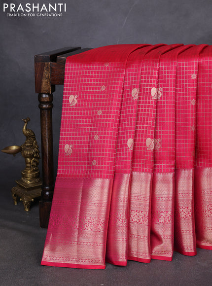 Pure kanchipuram silk saree dual shade of pink with allover zari checks & annam buttas and long zari woven border
