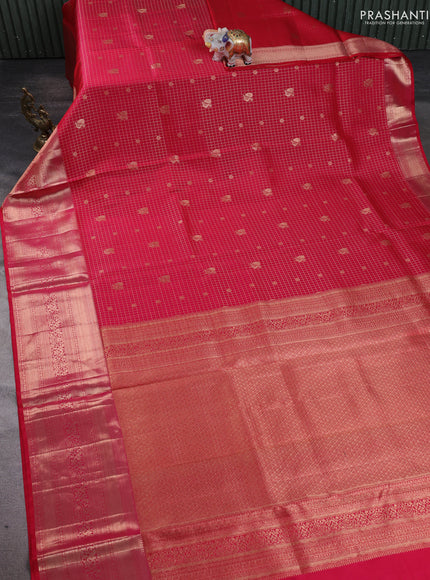 Pure kanchipuram silk saree dual shade of pink with allover zari checks & annam buttas and long zari woven border